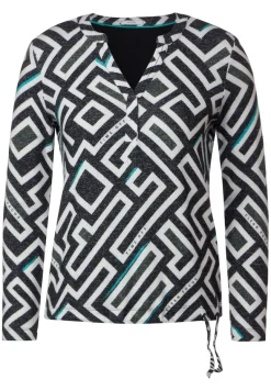 Cosy Tunikashirt mit Print black melange