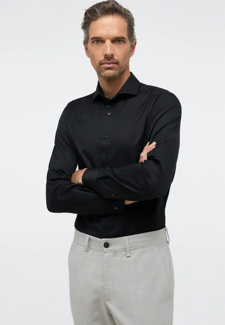 Cover Shirt Twill Langarm schwarz
