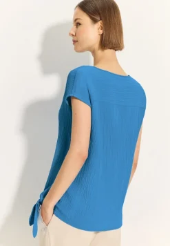 Crepe Knoten Bluse azure blue