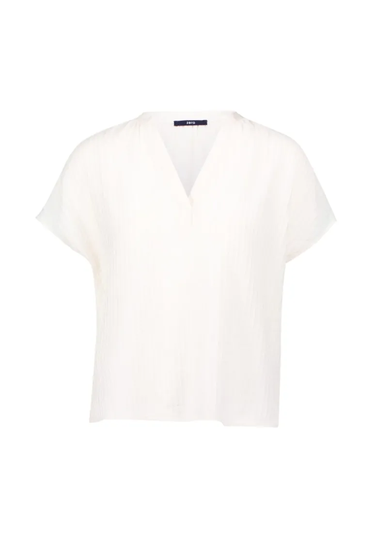Crinkle-Bluse mit V-Ausschnitt eggnog