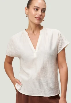 Crinkle-Bluse mit V-Ausschnitt eggnog