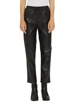 Cropped Hose in Leder-Optik mit Kordelzugbund black
