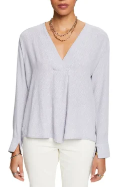 Crêpe-Bluse mit V-Ausschnitt und Print light blue lavender