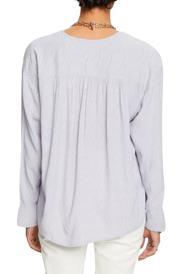 Crêpe-Bluse mit V-Ausschnitt und Print light blue lavender