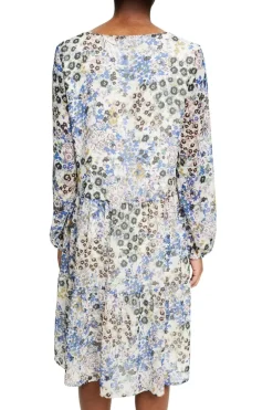 Crêpe-Kleid mit Millefleurs light beige