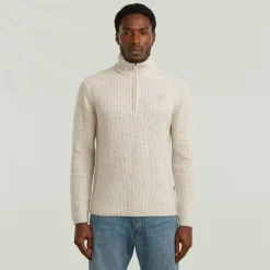 Double collar half zip knit whitebait