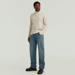 Double collar half zip knit whitebait