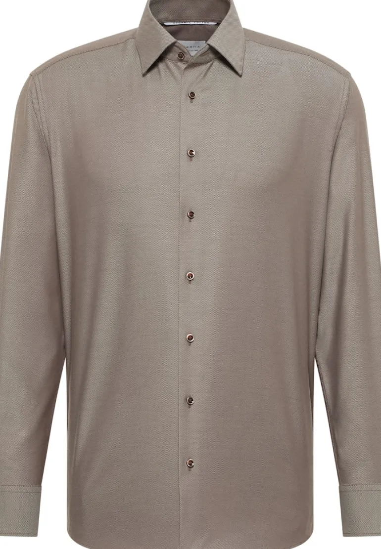 Dynamic Cotton Dobbydesign Langarm dunkelbraun