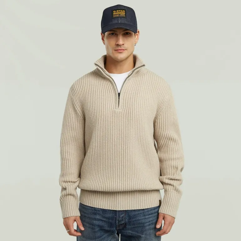 Essential half zip knit dk brick