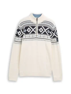 Fair-Isle Troyer Strickpullover offwhite fair isle design