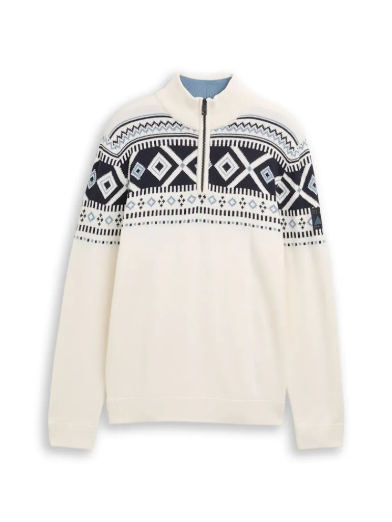 Fair-Isle Troyer Strickpullover offwhite fair isle design