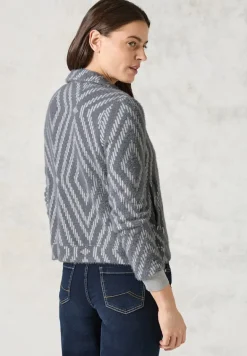 Federgarn-Cardigan mit Print platinum grey mel.