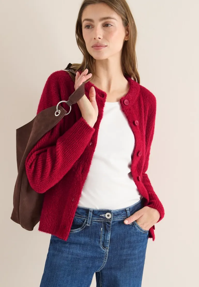 Federgarn Ripp-Strickjacke beaujolais red