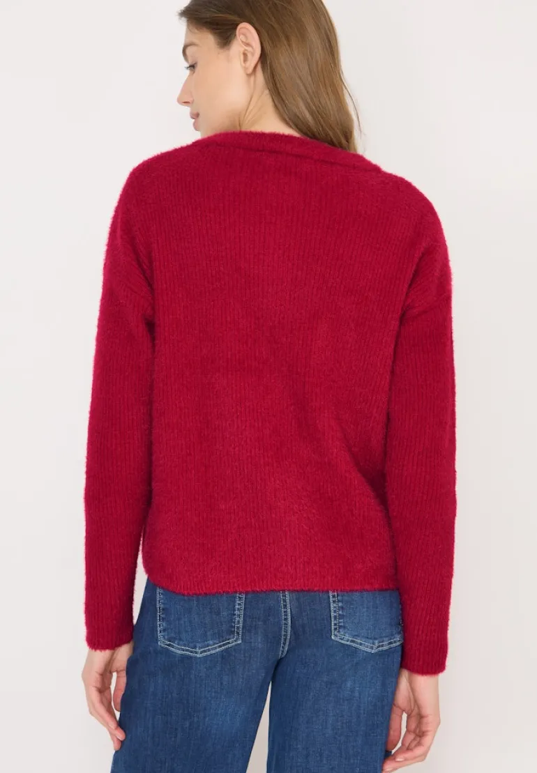 Federgarn Ripp-Strickjacke beaujolais red
