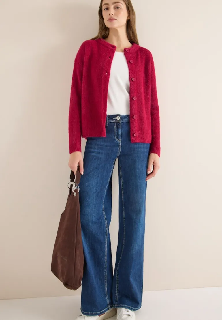 Federgarn Ripp-Strickjacke beaujolais red