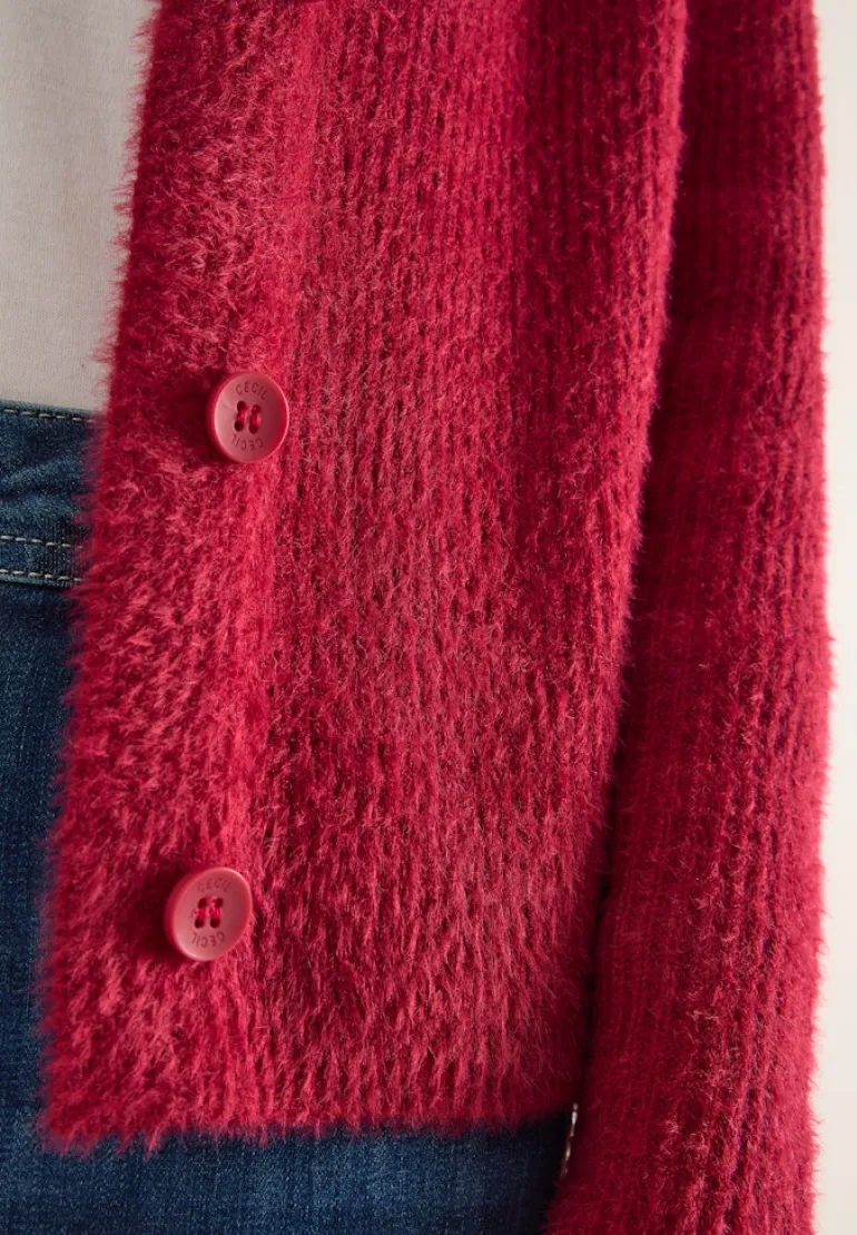 Federgarn Ripp-Strickjacke beaujolais red