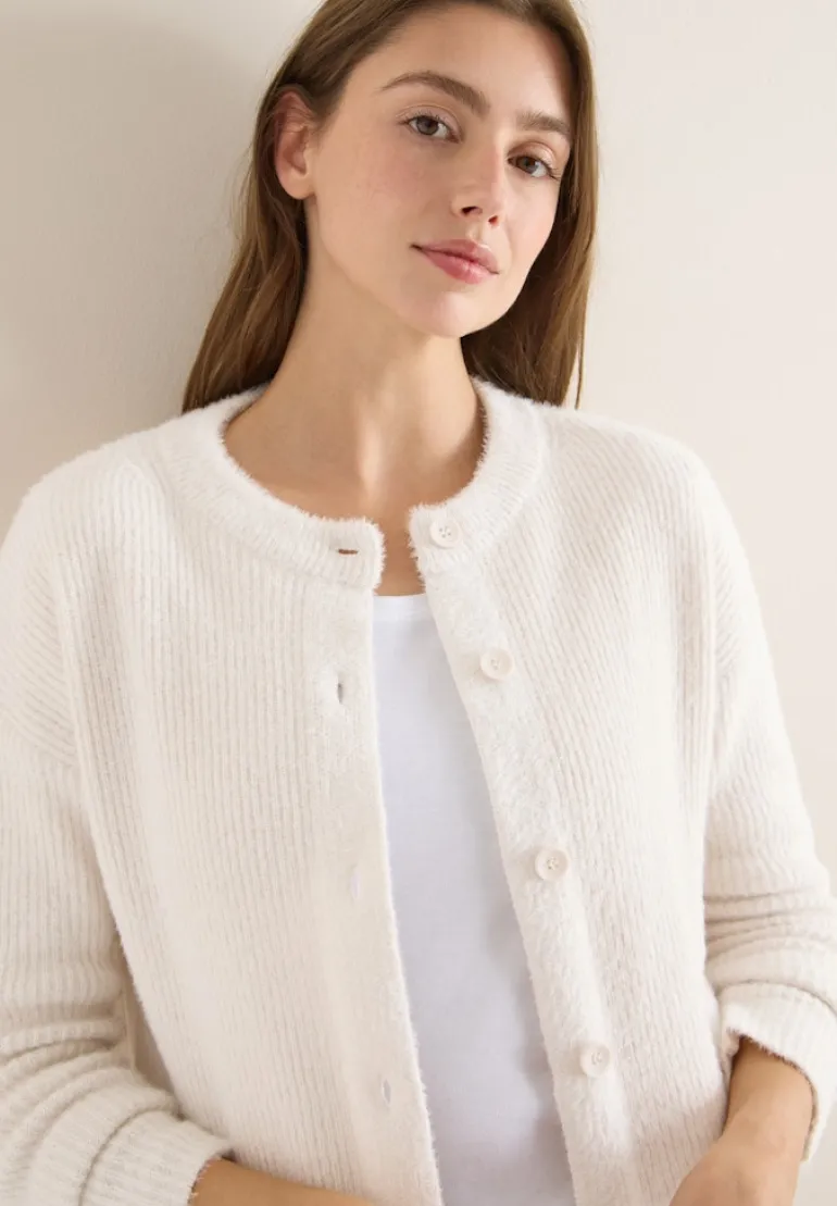 Federgarn Ripp-Strickjacke light greige