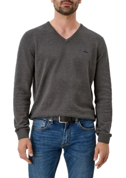 Feinstrickpullover mit V-Ausschnitt grau