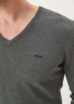Feinstrickpullover mit V-Ausschnitt grau