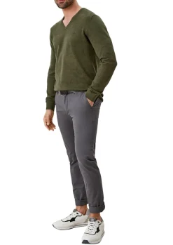 Feinstrickpullover mit V-Ausschnitt grün2