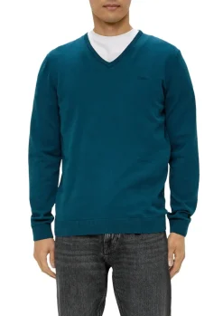 Feinstrickpullover mit V-Ausschnitt petrol