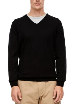 Feinstrickpullover mit V-Ausschnitt schwarz