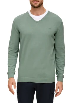 Feinstrickpullover mit V-Ausschnitt grün1