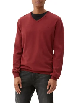 Feinstrickpullover mit V-Ausschnitt rot