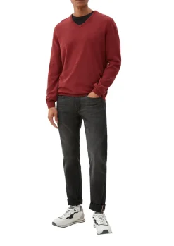 Feinstrickpullover mit V-Ausschnitt rot