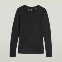 Fine lace aop slim r t wmn ls dk black lace wave