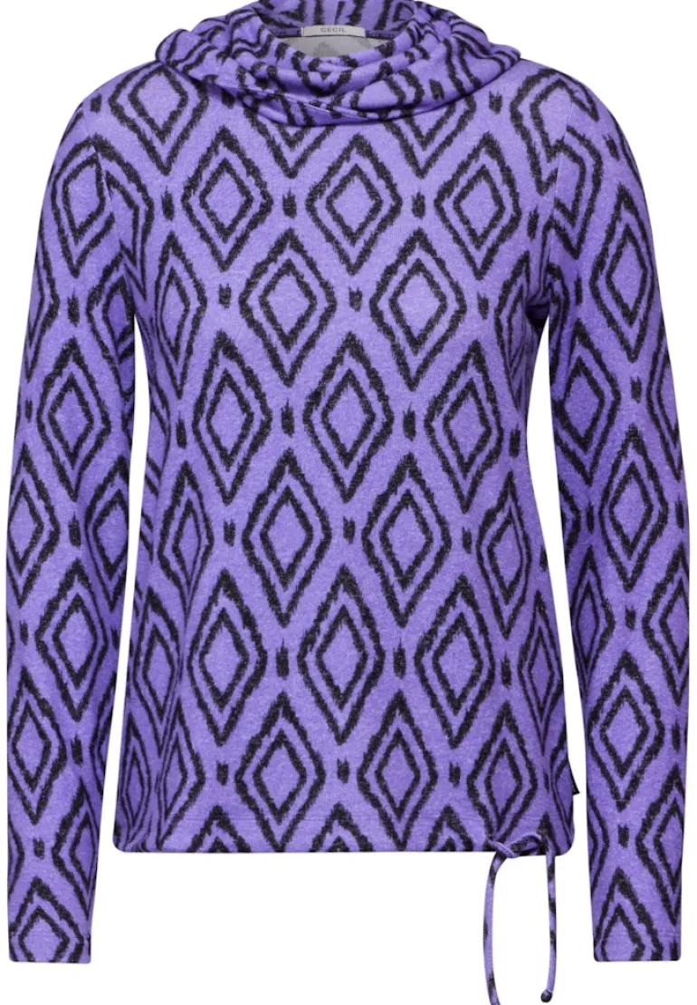 Flauschiges Shirt mit Print lilac melange