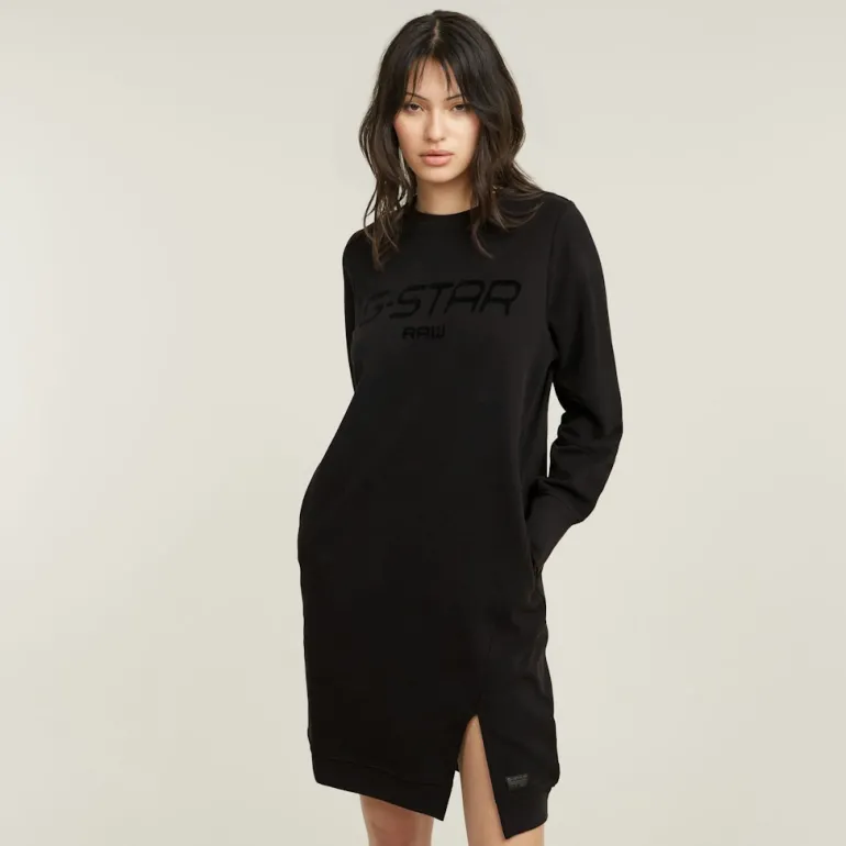 Flock print sw dress wmn dk black