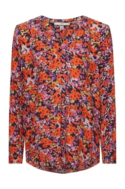 Florale Bluse mit V-Ausschnitt new navy