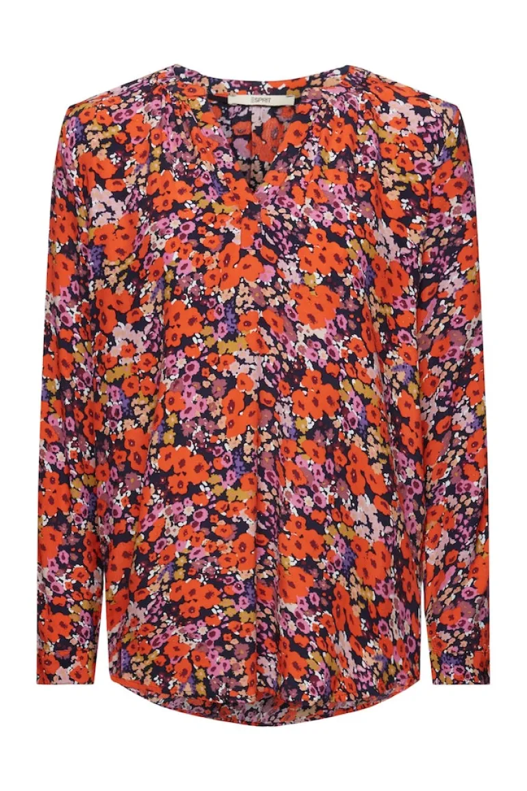 Florale Bluse mit V-Ausschnitt new navy