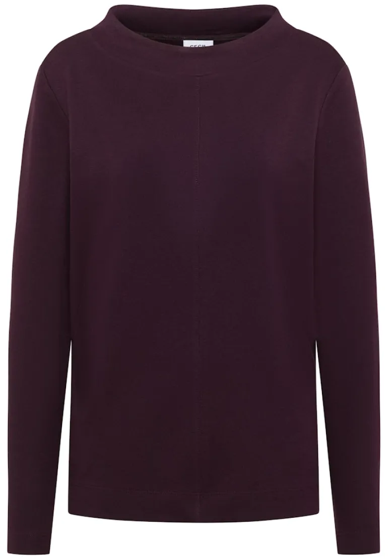 Funnelneck Shirt in Unifarbe eggplant red