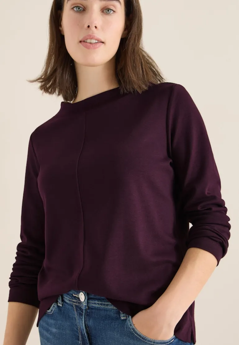 Funnelneck Shirt in Unifarbe eggplant red