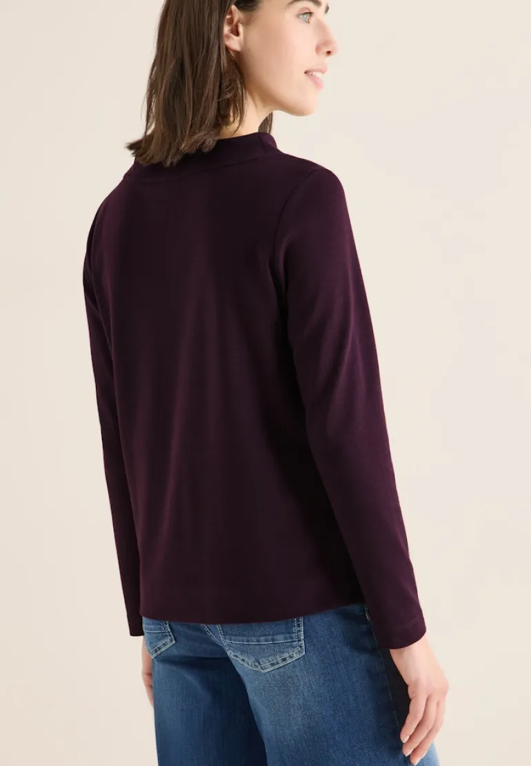 Funnelneck Shirt in Unifarbe eggplant red