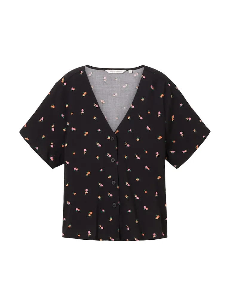 Gemusterte Kurzarm-Bluse small black flower print