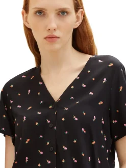 Gemusterte Kurzarm-Bluse small black flower print