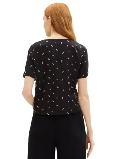 Gemusterte Kurzarm-Bluse small black flower print
