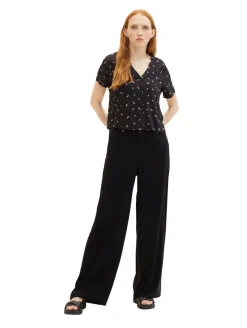 Gemusterte Kurzarm-Bluse small black flower print