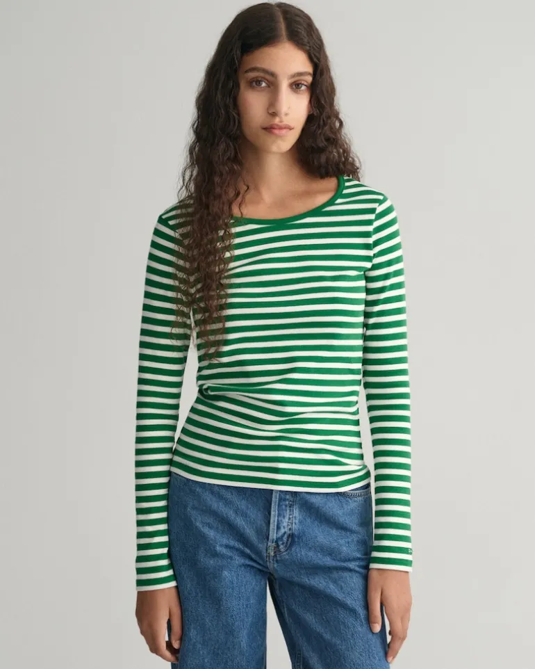 Geripptes Langarm-T-Shirt mit Streifen lavish green