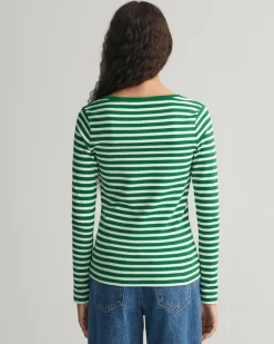 Geripptes Langarm-T-Shirt mit Streifen lavish green