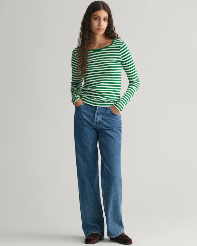 Geripptes Langarm-T-Shirt mit Streifen lavish green