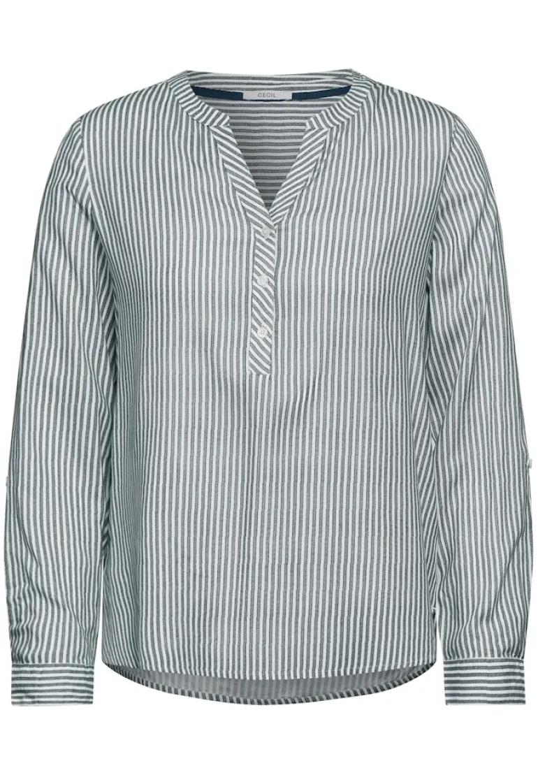 Gestreifte Basic Bluse fir green