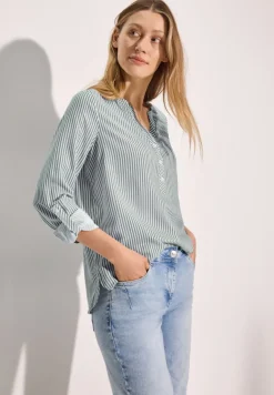Gestreifte Basic Bluse fir green
