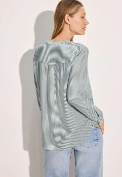 Gestreifte Basic Bluse fir green