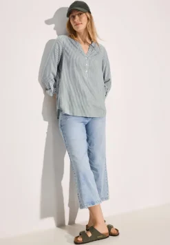 Gestreifte Basic Bluse fir green