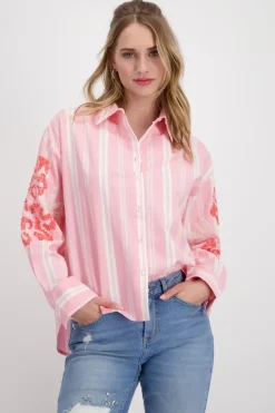 Gestreifte Bluse mit Pailletten pink smoothie gemustert