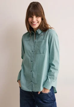 Gestreifte Hemdbluse petrol green